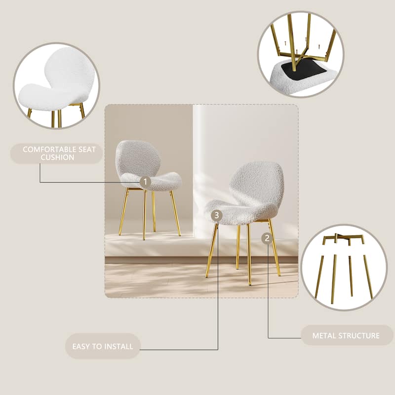 GDFStudio - Calrix Minimalist Teddy Velvet Upholstered Dining Chair Set, Sturdy Golden Metal Legs & Sculpted Backrest, Set of 2