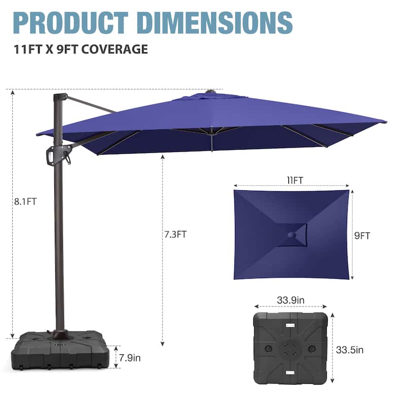 VredHom Patio Outdoor 9 x 11 FT Cantilever-Offset Umbrella with HDPE Base