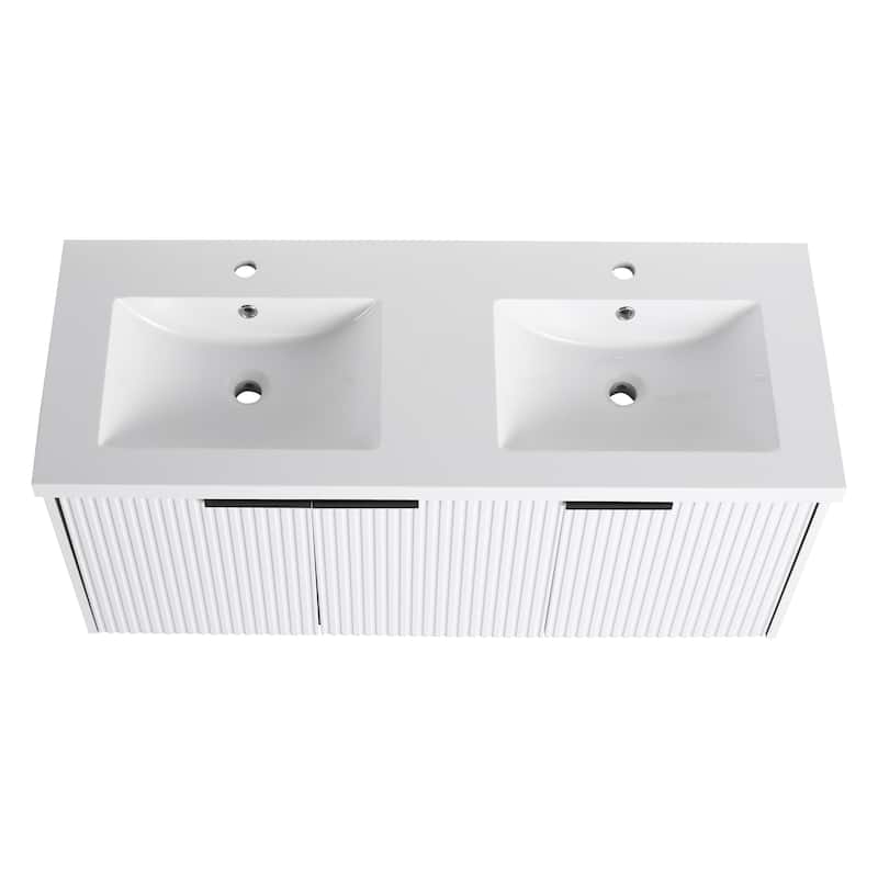 Wall Mounted Bathroom Vanity with Resin Double Sink