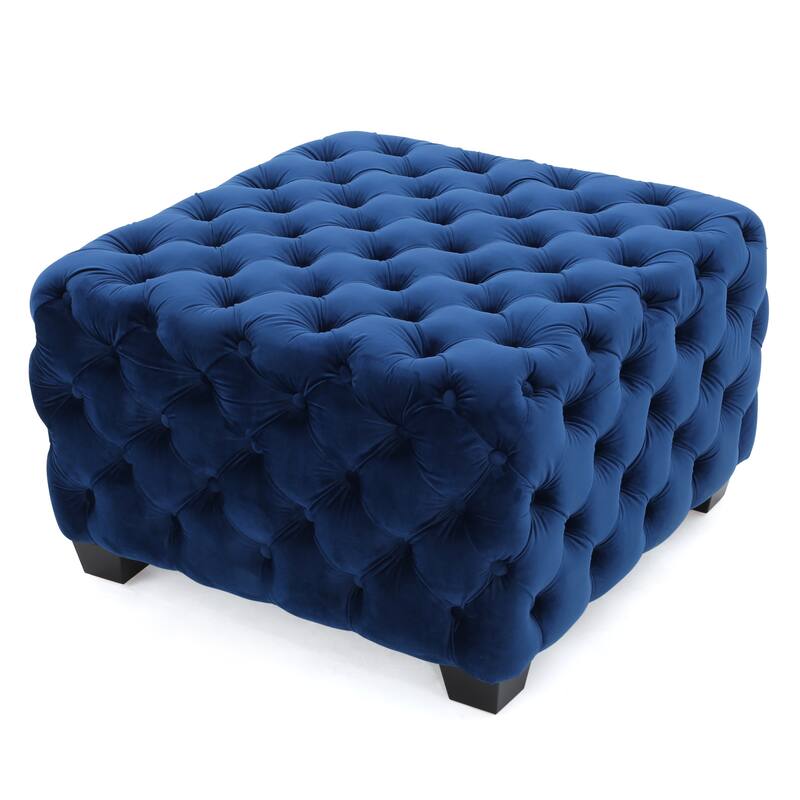 Jaymee Modern Glam Button Tufted Velvet Ottoman by Christopher Knight Home