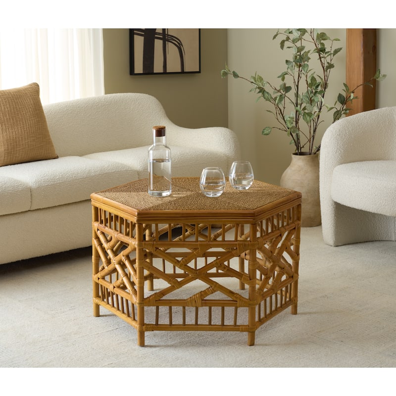 SAFAVIEH Couture Frederica Rattan Pole And Seagrass Coffee Table - 34"W x 34"D x 20"H - Natural
