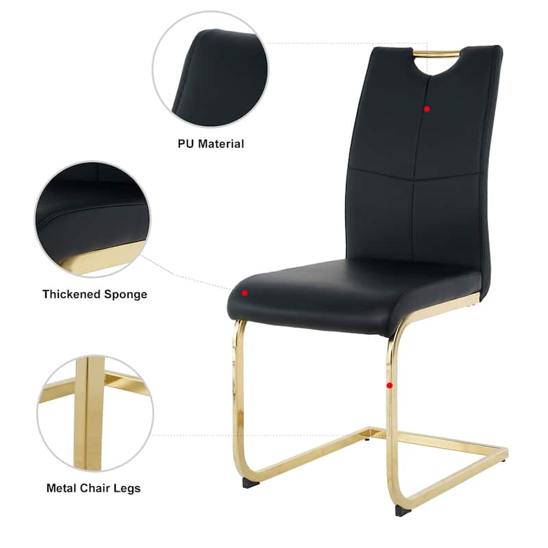 Modern Faux Leather Padded Seat Dining Chairs with gold Metal Legs,Set of 2