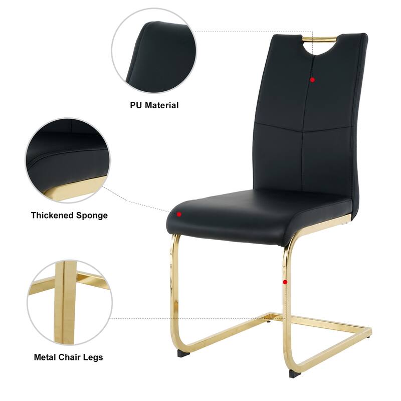 Modern Set of 4 Dining Chairs with Leather Cushioned Seat, Chrome Metal Legs, for Dining Room, Living Room, and Bedroom