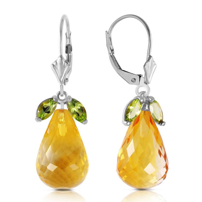 14K Solid Gold Leverback Gemstone Earrings Peridot & Citrine Jewelry