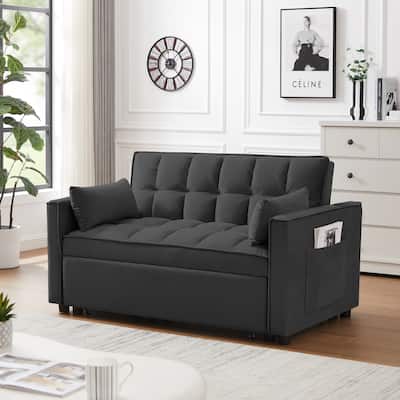 3 in 1 Convertible Sleeper Sofa Bed, Velvet Futon Sofa Bed, Small Loveseat Sofa with Reclining Back, Pillows & Pockets