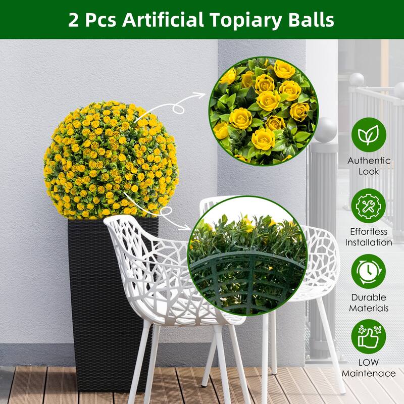 Flower Topiary Ball Decorative Balls 2PCS, Artificial Topiary Balls, for Outdoor Patio Garden and Indoor