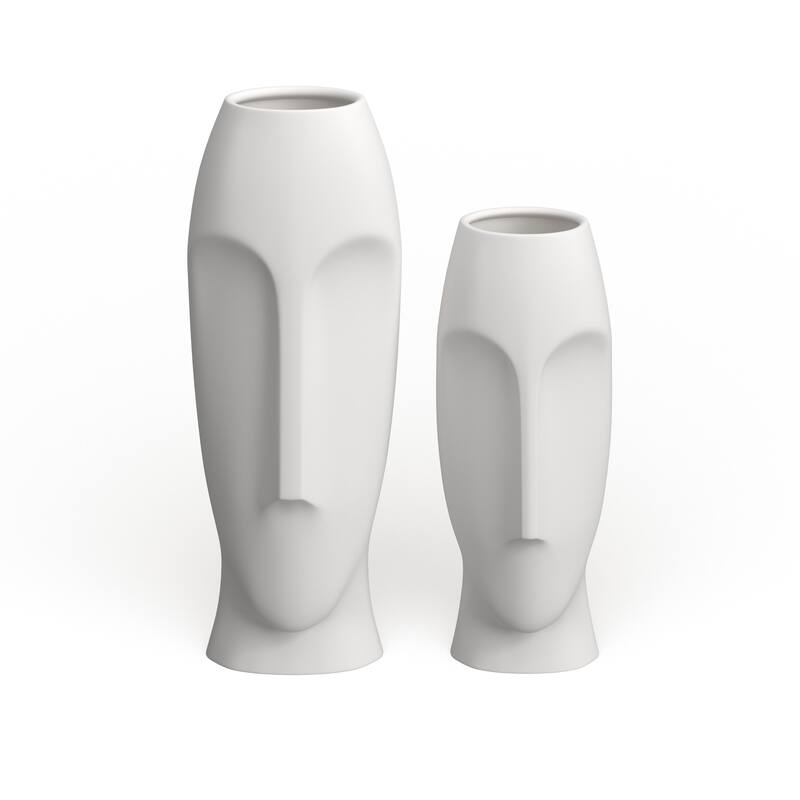 Allan Andrews White Modern Abstract Faces Vases (Set of 2)