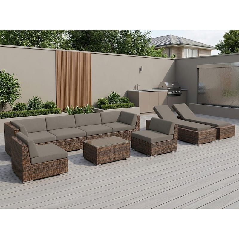 Ohana Outdoor Patio 9-piece Mixed Brown Cushioned Wicker Sofa Set - No Assembly - Sunbrella Taupe