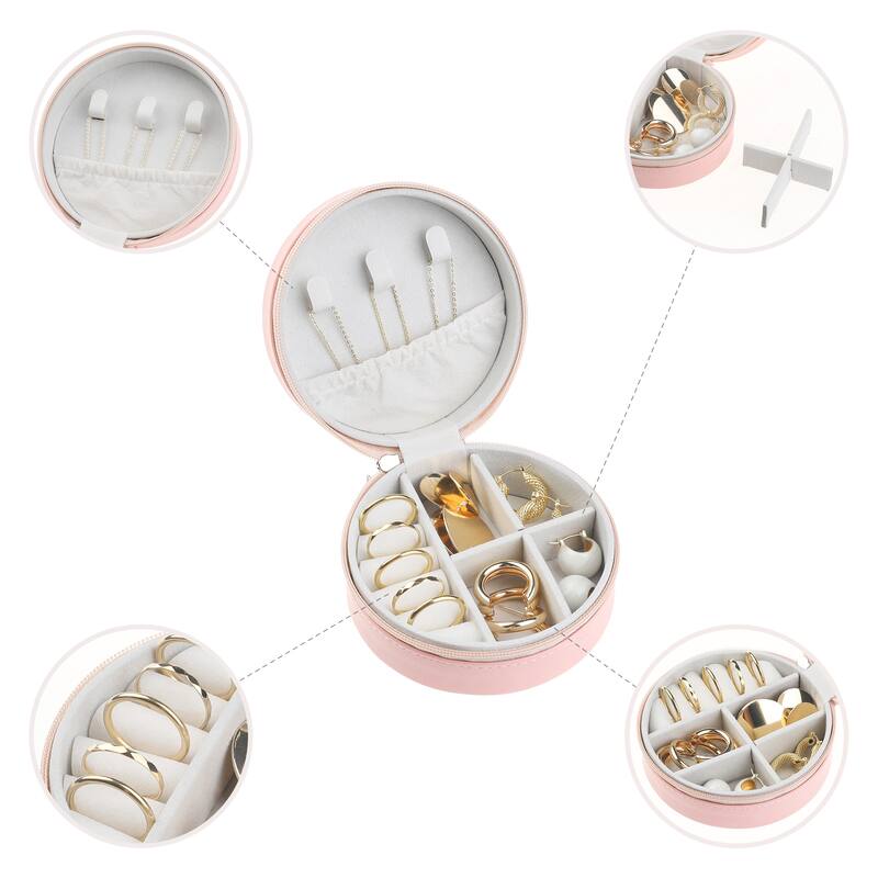 Travel Jewelry Box for Women Girls Birthday Gifts, Small Round Portable PU Leather Jewelry Organizer Case for Earring Necklace