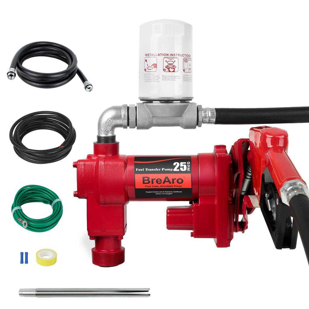 Fuel Transfer Pump 12 Volt 20 GPM High Flow w/Automatic Nozzle and Premium filter Package - Red