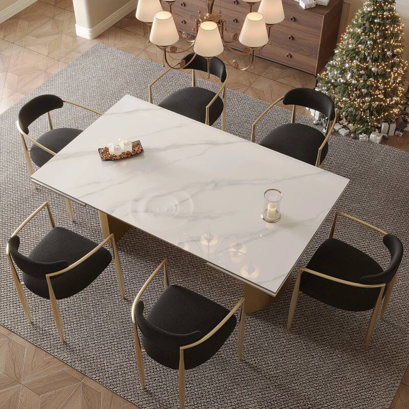 62.99"-94.48" Extendable Rectangular Sintered Stone Top Metal Base Dining Table - 94.48"