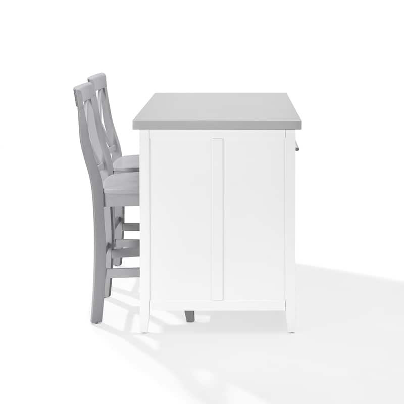 Crosley Silvia Stainless Steel Top Kitchen Island W/X-Back Stools - 57"d x 46"w x 41"h