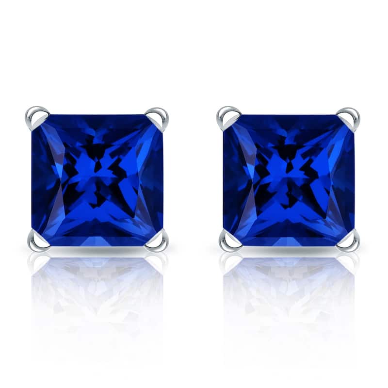 Auriya 14k Gold Lab Grown Gemstone Blue Sapphire Stud Earrings Princess 0.25 to 5.00 ct. tw. 4-Prong Martini Push-Back