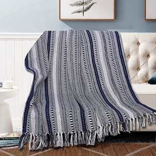 Rustic Boho Throw Blankets Cotton Stripe for Chair Couch On Sale