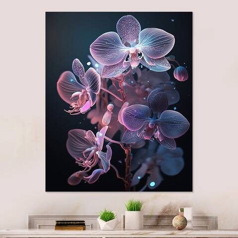 Designart "Blooming Orchid In Fluorescent Purple And Blue I" Floral Orchid Canvas Wall Art