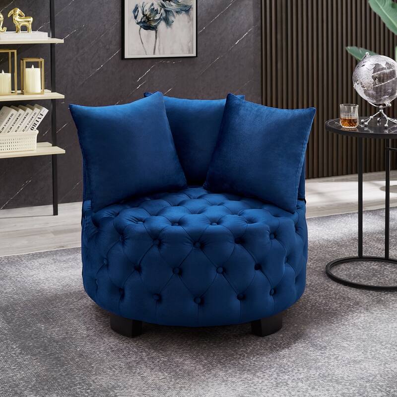 GDFStudio - Contemporary Upholstered Tufted Leisure Accent Chair with Foam Padding - Velvet - Navy - Velvet