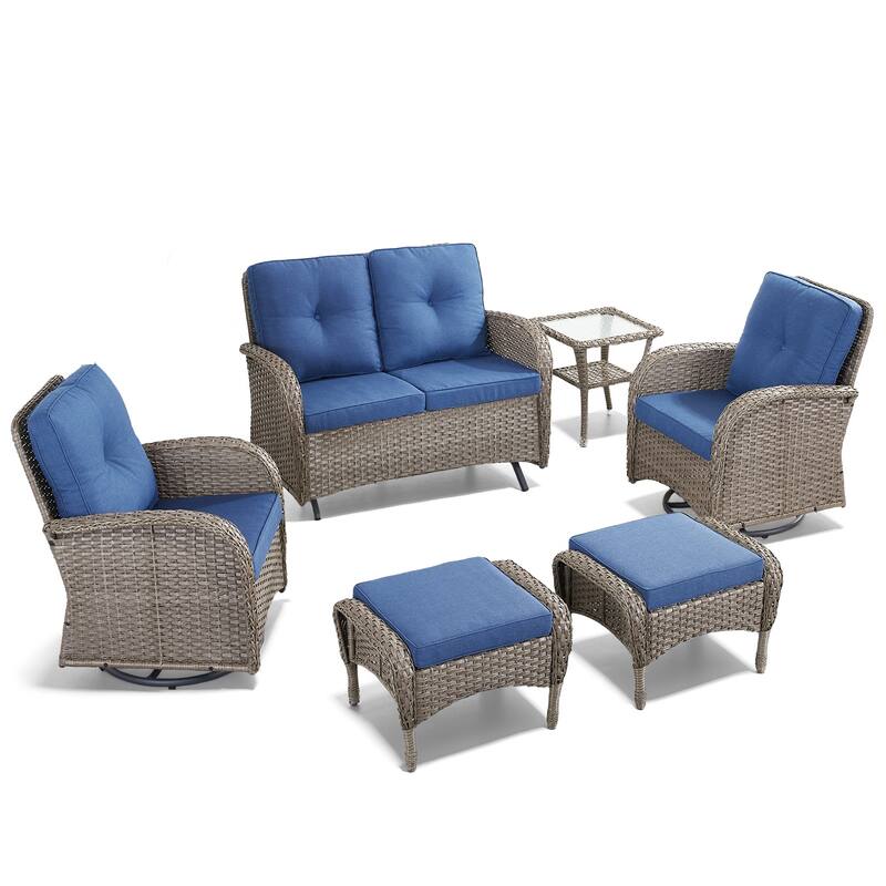 Outdoor Glider Sofa with Swivel Chairs Ottoamns Grey-Blue - Grey