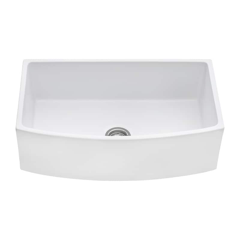 Ruvati 33 inch Fireclay White Farmhouse Kitchen Sink Bow Front Curved Apron Single Bowl - RVL2398WH
