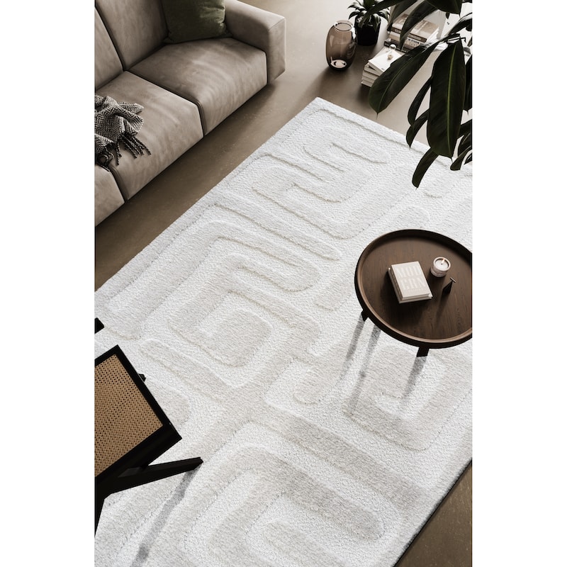Lillian Ivory and White Recycled Polyester Area Rug - 9' x 12'