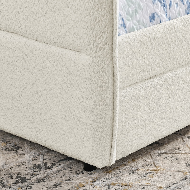 Queen Size Boucle Daybed with Trundle and 2 Storage Drawers and Tufted Upholstered Sofa Bed