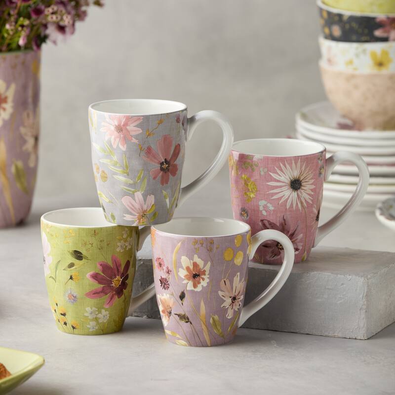 Certified International Wildflowers 16 oz. Mugs, Set of 4 Assorted Designs