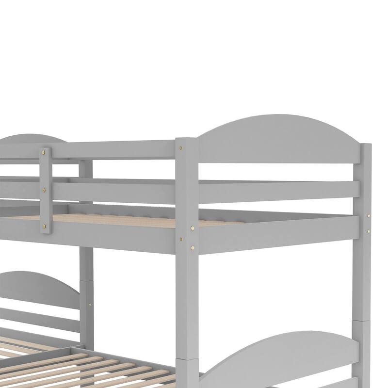 Twin Over Twin Triple Bunk Bed with Trundle Bed, L-Shaped Bunk Bed with Ladder, Wooden Bunkbed Frame for 4 Kids Boys Girls Teens
