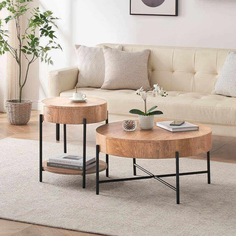 Coffee Table with Drawers Round Center Table