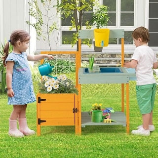 Kids Potting Bench Table Fir Wood Outdoor Play Kitchen for Toddler,