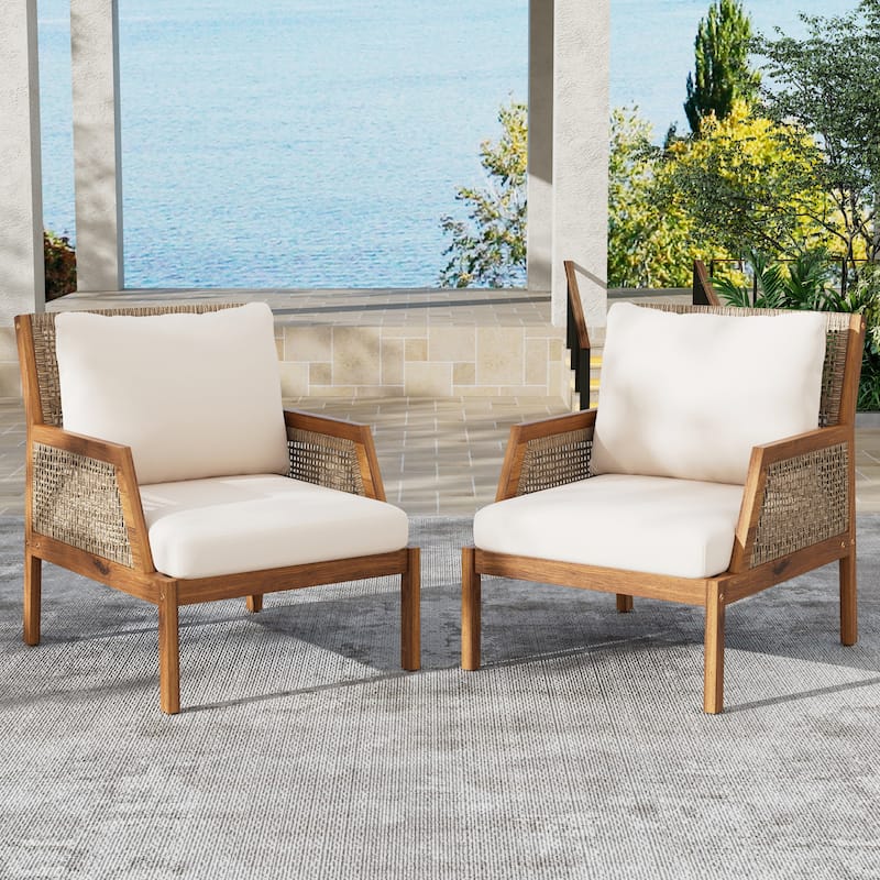 Theresa Outdoor Wicker Arm Club Chair by Christopher Knight Home - 2-Piece - Teak + Mix Brown + Cream