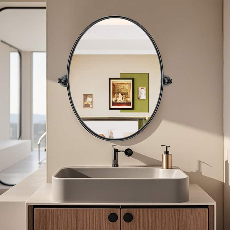Rectangle Bathroom Tilting Vanity Wall Pivot Mirror, with Rounded Corner Design