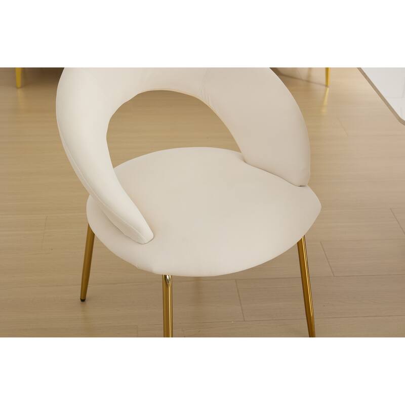 Set of 1 Dining Chairs With Curved Backrest and Golden Metal Legs