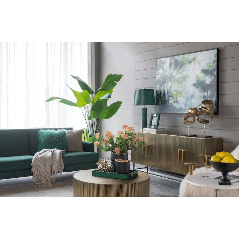 14x14x27 Inch Green Faux Leather Table Lamp with Crocodile Texture for Living Room Office