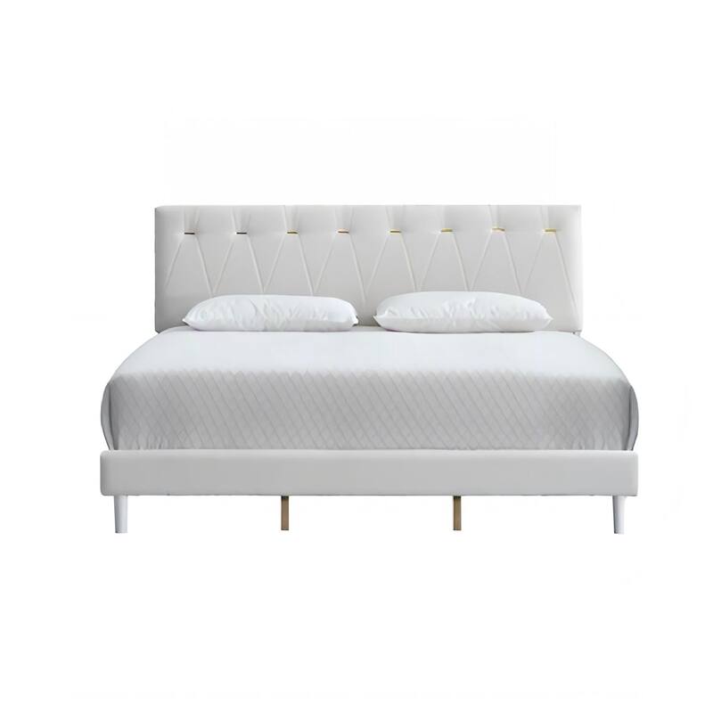 Queen Platform Bed in Wheat with Tufted Fabric and Adjustable Headboard