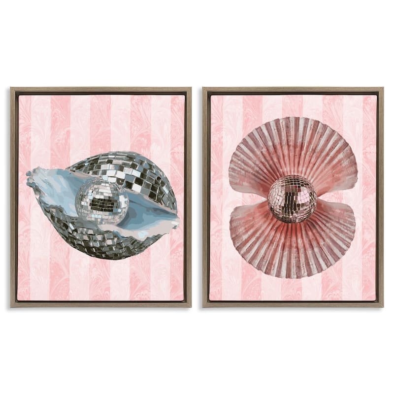 Stupell Pastel Disco Ball Sea Life Framed Floater Canvas Wall Art Design By Lil' Rue (Set of 2) - 25 x 31 - Brown
