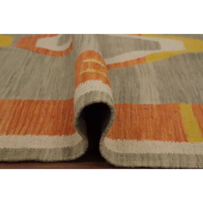Hand Woven Oriental 100% Wool Carpet Southwestern Tribal Greys & Charcoal Kilim Area Rug - 11' 7'' X 9' 5''