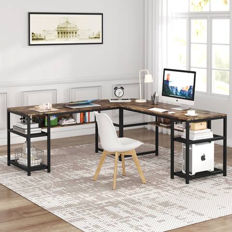 70" L-Shaped Computer Desk with Storage Shelf, Large Study Table Writing Desk