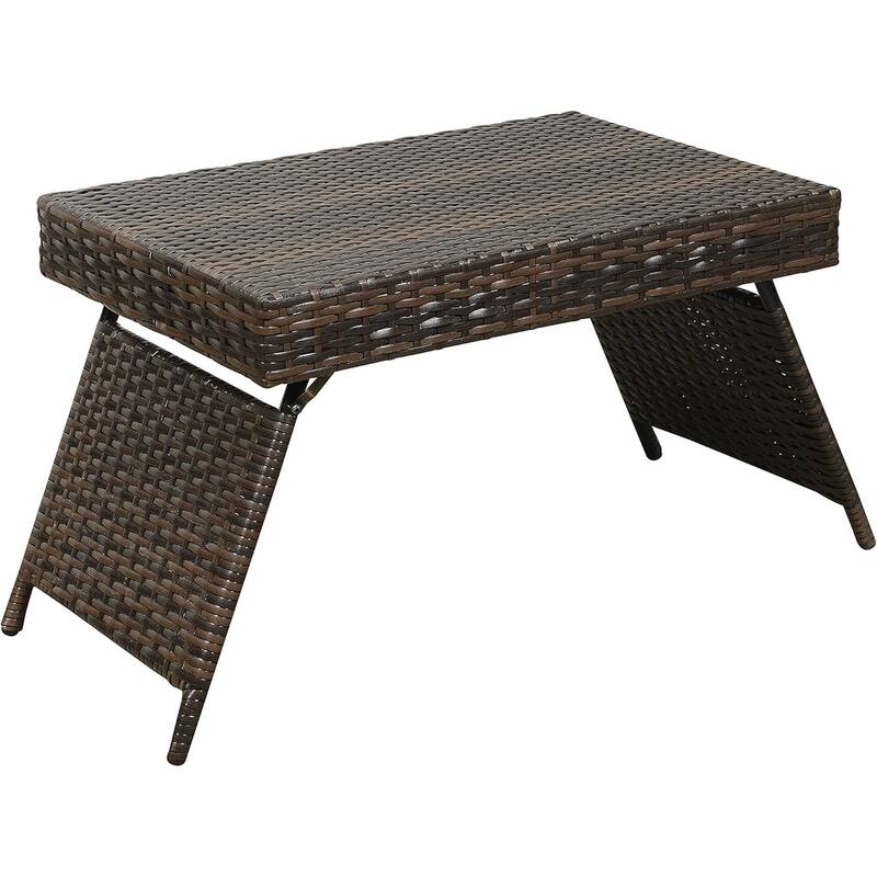 Portable Folding Wicker Table,only 7 lbs with foldable legs,easy for storage and outdoor use - Brown