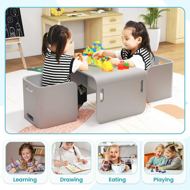 Costway 3 PCS Kids Wooden Table & Chair Set Children Multipurpose - See Details
