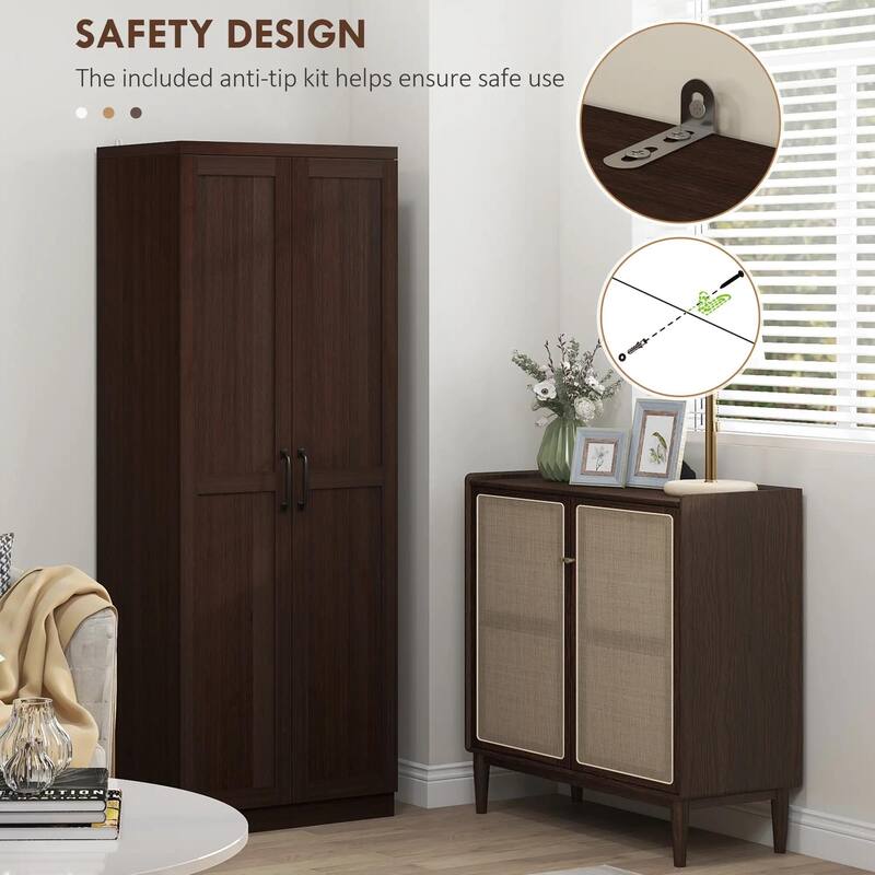 63" 2-Door Kitchen Pantry, Freestanding with 2 Adjustable Shelves