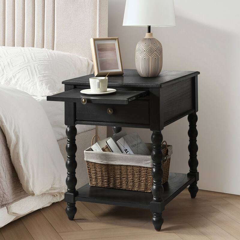 Eric Traditional 26" Tall Solid Wood End Table with USB by HULALA HOME