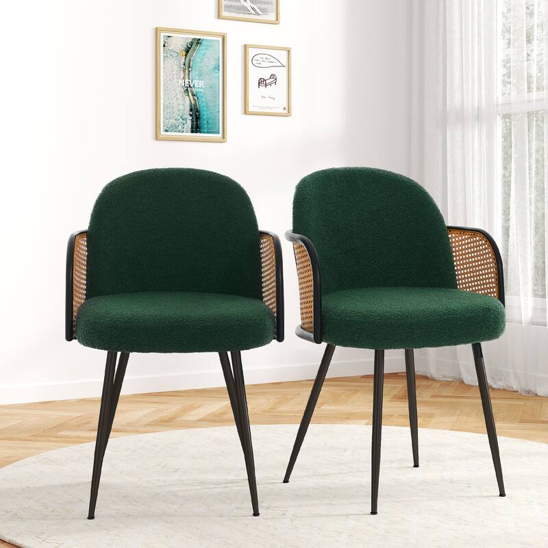 Upholstered Rattan Dining Chairs Set of 2, Arm Side Chair - 21.8" W x 24.2" D x 33" H