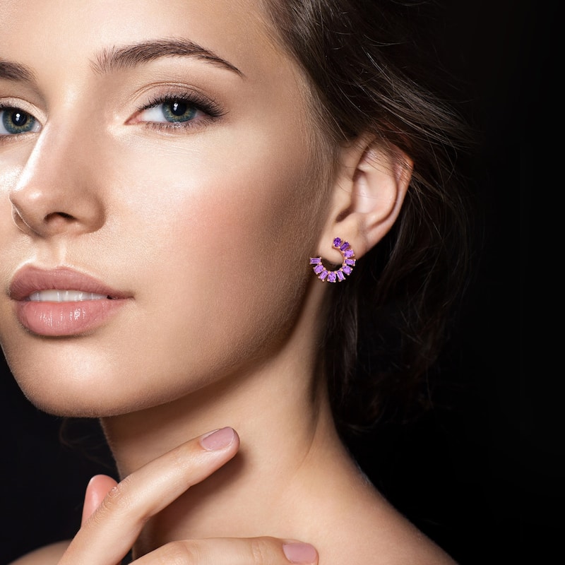 Miadora Multi-Gem Curved Stud Earrings Sterling Silver