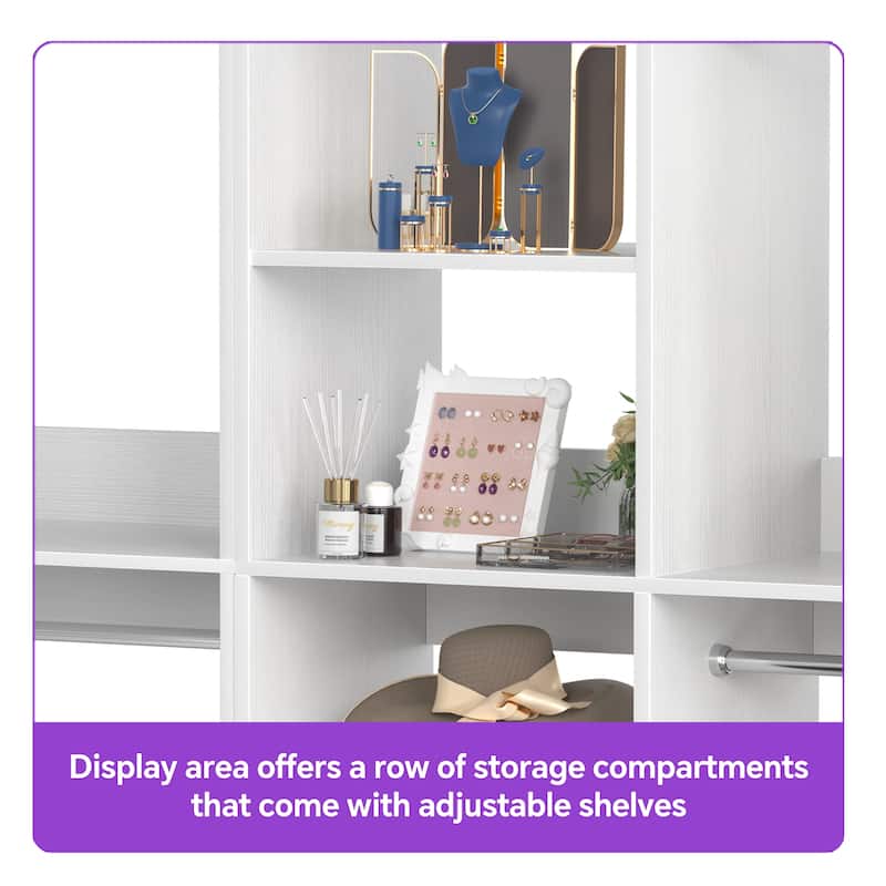 Qvella 72"-108" Closet System with Drawers and Hanging Rods,Freestanding Walk-in Closet Organizer System Wardrobe Closet Tower