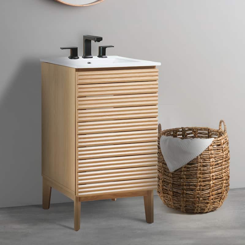 Javer Thin Linear Slat Modern Farmhouse 2-Shelf Bath Vanity Cabinet Only (Sink Basin not Included), by JONATHAN Y