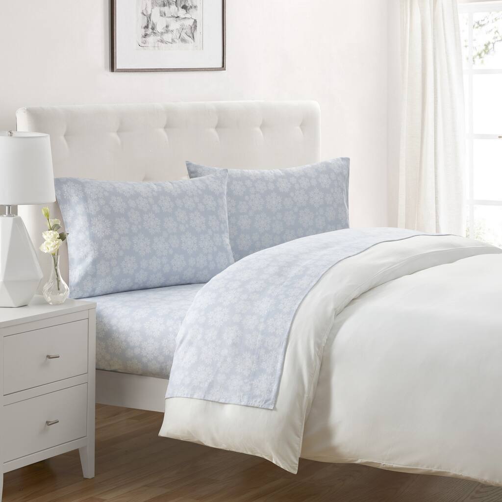 Tahari Home Snowflake Triple Brushed Cotton Flannel Bed Sheet Set