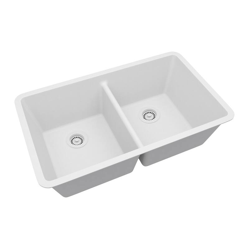 Lexicon Platinum 32" Quartz 50/50 Double Bowl Sink with Grids & Drain