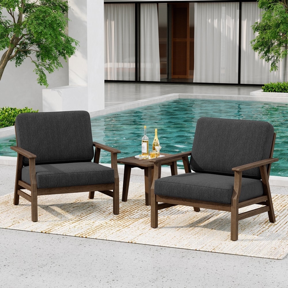 2 Set Teak Wood Patio Club Chair with Cushion Outdoor Arm Chair