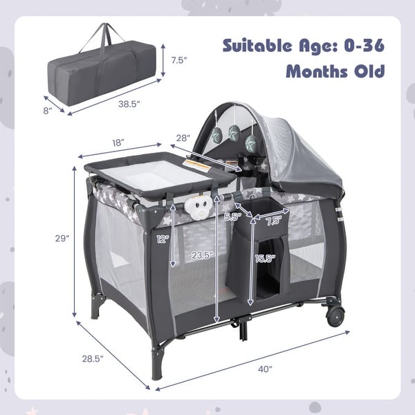 Portable Baby Nursery Center 4-in-1 Portable Travel Crib - 40" x 28.5" x 29" (L x W x H)