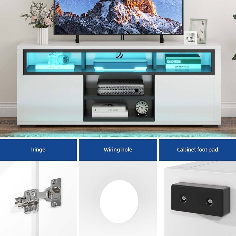 Moasis Modern Glossy LED TV Stand For TVs up to 70 inches, Entertainment Center & Media Console for Living Room