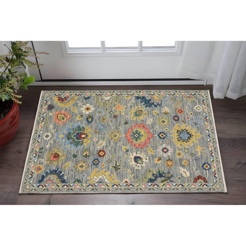 HomeRootsOriental Traditional Rectangle Area Rug - 36.22' X '23.62' X '0.32 - Blue/Yellow/Gray